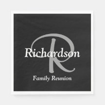 Elegante negro, blanco y gris plateado monogramado