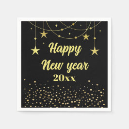 Servilleta De Papel Elegante Negro Moderno y Oro Feliz Año Nuevo