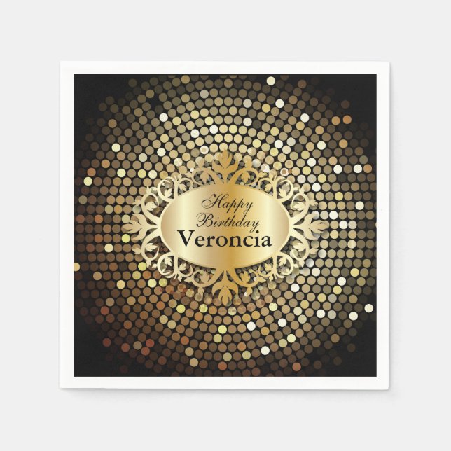 Servilleta De Papel Elegante negro y oro personalizado (Anverso)