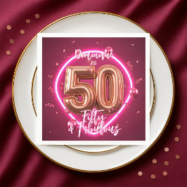 Servilleta De Papel Elegante Neon Glow Up Rosa Oro 50 cumpleaños