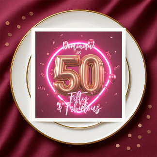 Servilleta De Papel Elegante Neon Glow Up Rosa Oro 50 cumpleaños