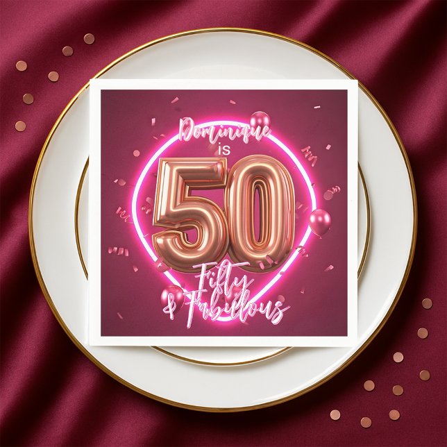 Servilleta De Papel Elegante Neon Glow Up Rosa Oro 50 cumpleaños (Subido por el creador)