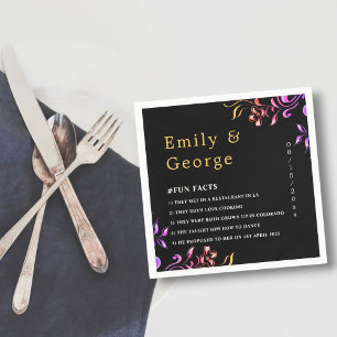 Servilleta De Papel Elegante Neon Luces Rosas Boda Floral Negro