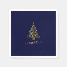 Elegante Noel de árbol de navidad azul y dorado de