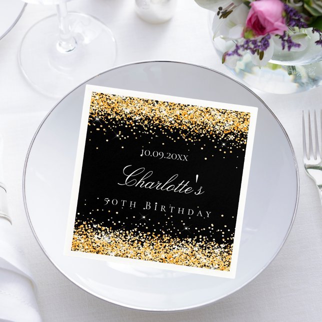 Servilleta De Papel Elegante nombre de oro negro de cumpleaños (Subido por el creador)