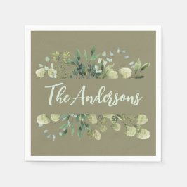 Servilleta De Papel Elegante nombre familiar botánico hojas verde oliv