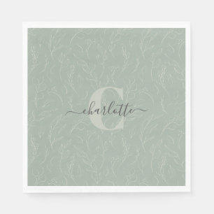 Servilleta De Papel Elegante Nombre Floral Botánico Verde Salvia Rústi