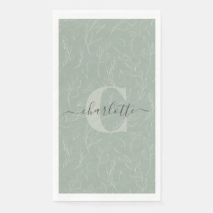 Servilleta De Papel Elegante Nombre Floral Botánico Verde Salvia Rústi