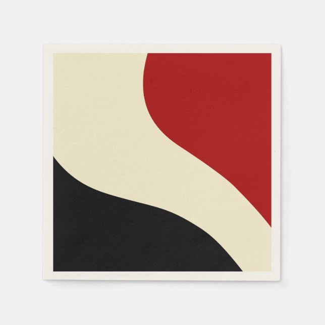 Servilleta De Papel Elegante ola mínima en rojo, negro y crema (Anverso)