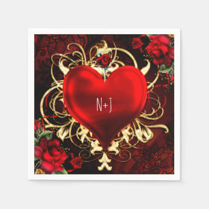 Servilleta De Papel Elegante Ornamental Floral Corazón Negro Rojo Dora