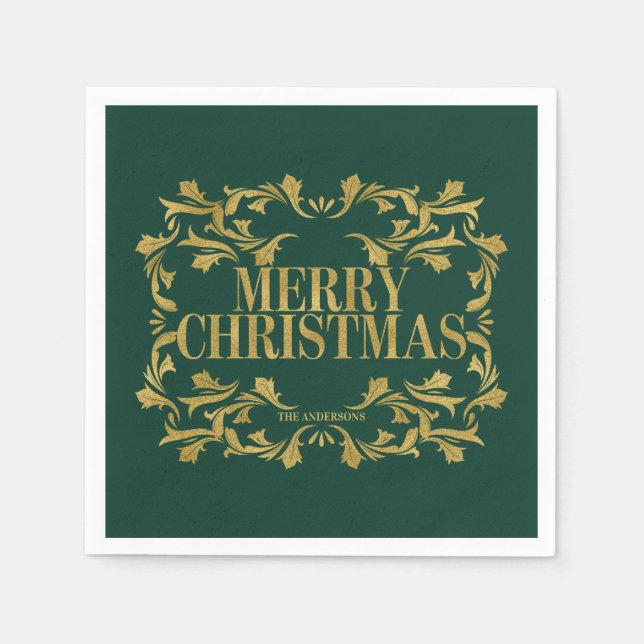 Servilleta De Papel Elegante Ornate Gold Merry Nochebuena Napkins (Anverso)