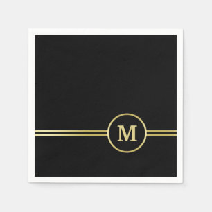 Servilleta De Papel Elegante oro Monograma personalizado sobre negro