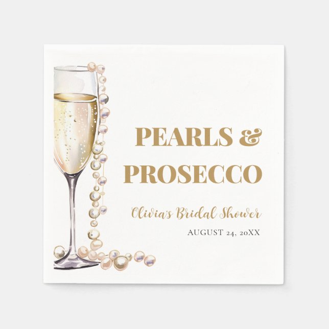Servilleta De Papel Elegante oro perlas y Prosecco Despedida de Solter (Anverso)