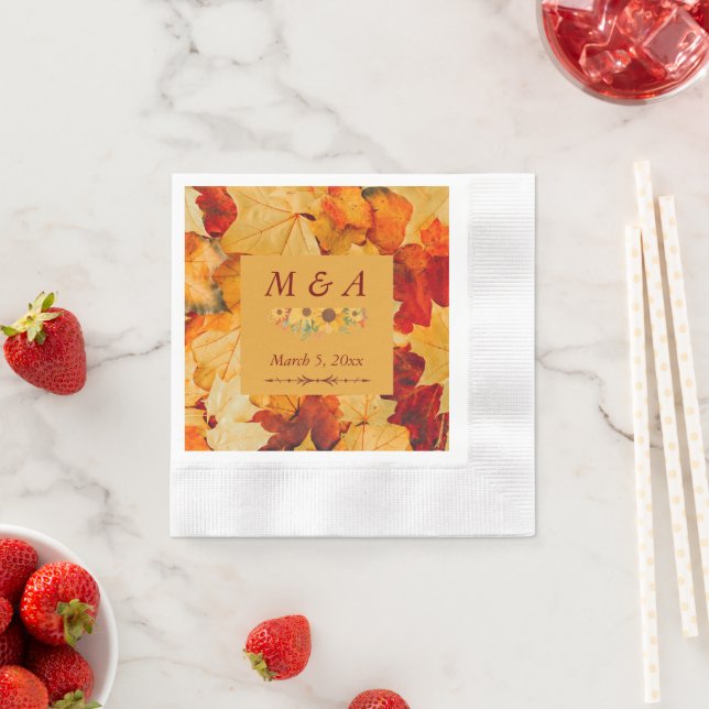 Servilleta De Papel Elegante Oro Rojo Otoño Sale Napkins Boda (In situ)