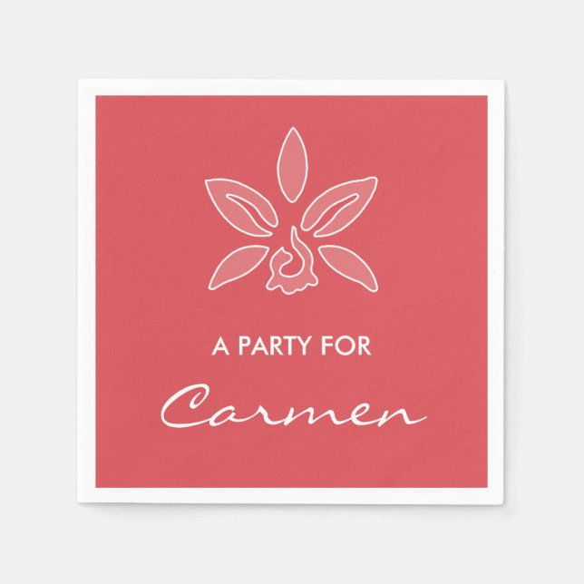 Servilleta De Papel Elegante Orquídea Simple Flor Roja Caliente Con No (Anverso)