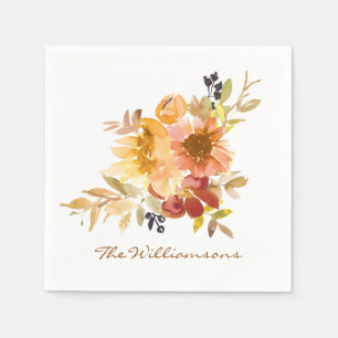 Servilleta De Papel Elegante Otoño Caída Acuarela Floral Personalizada