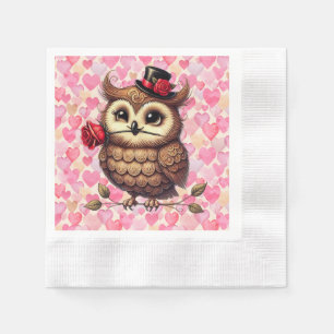 Servilleta De Papel elegante Owl con coloridos corazones El día de San