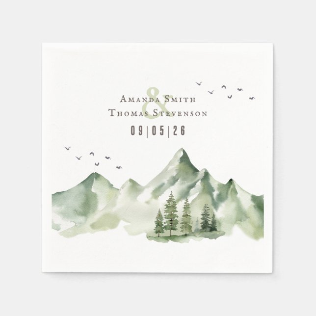 Servilleta De Papel Elegante paisaje sereno de montaña verde (Anverso)
