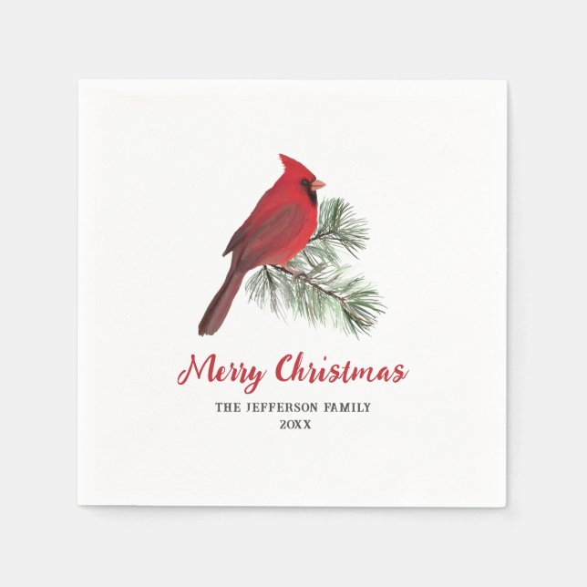 Servilleta De Papel Elegante pájaro cardenal sobre Navidades Monograma (Anverso)