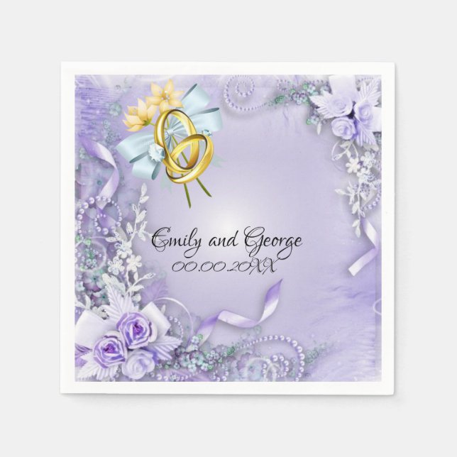 Servilleta De Papel Elegante Papel Boda personalizable púrpura (Anverso)