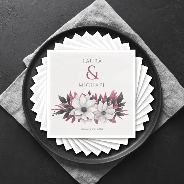 Servilleta De Papel Elegante papel de Boda de magenta negro floral (Subido por el creador)