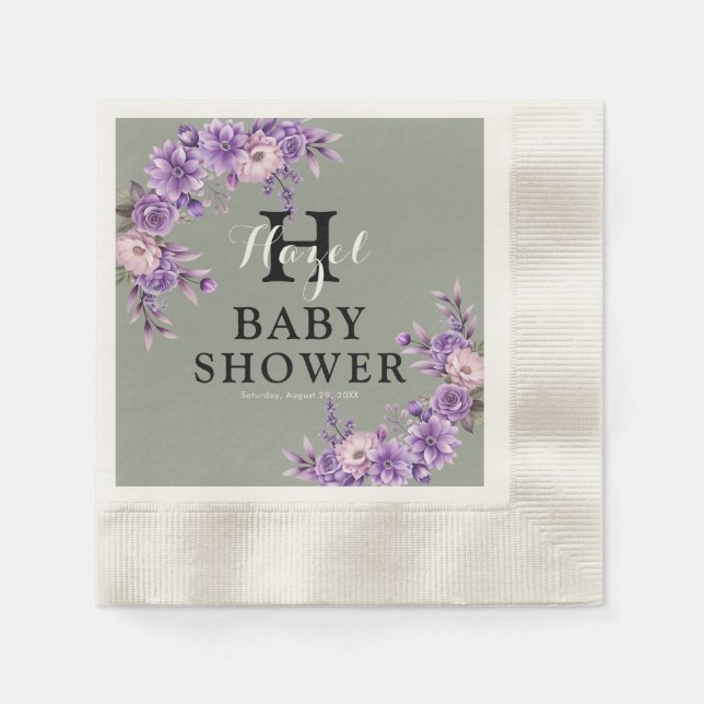 Servilleta De Papel Elegante Papel de cóctel acuñado con flores rosada (Anverso)