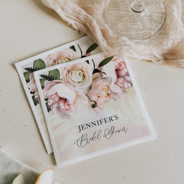 Servilleta De Papel Elegante Papel Napkin De Papel De Ducha De Madera  (Elegant Pink Floral Bridal Shower Napkins)
