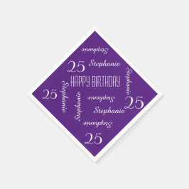 Servilleta De Papel Elegante Papel Purple 25th Birthday Party Name