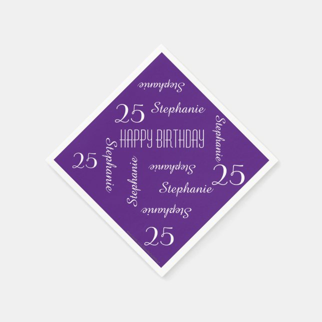 Servilleta De Papel Elegante Papel Purple 25th Birthday Party Name (Borde)