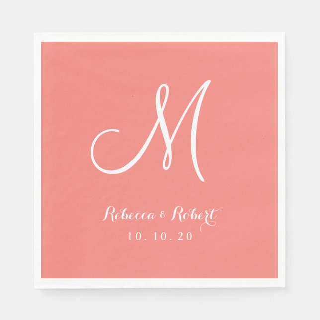 Servilleta De Papel Elegante papeleta de papel de monograma rosa y bla (Anverso)