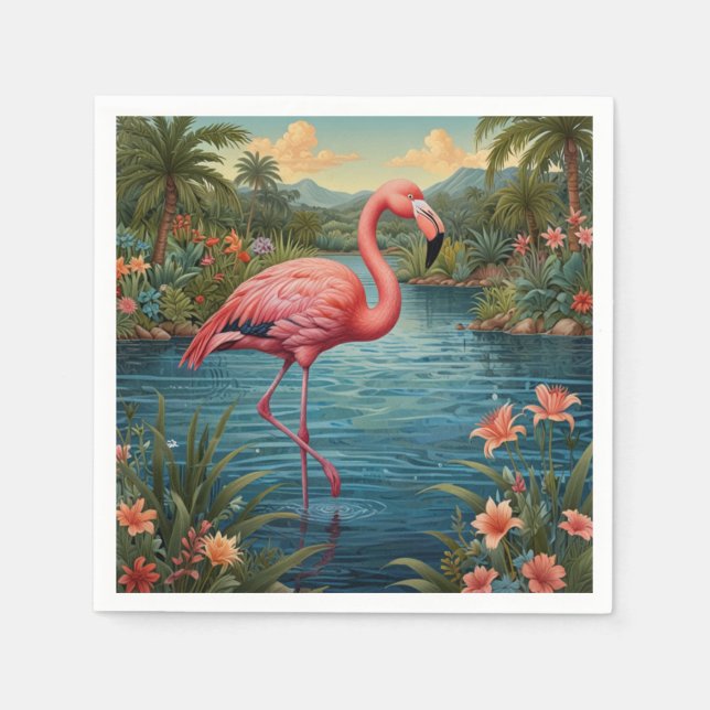 Servilleta De Papel Elegante paraíso tropical flamingo rosa (Anverso)