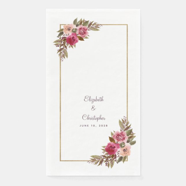 Servilleta De Papel Elegante Pareja de Bodas Acuarela Floral Cena (Anverso)