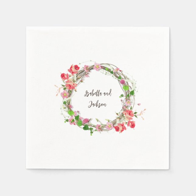 Servilleta De Papel elegante pareja personalizada/nombre único floral (Anverso)