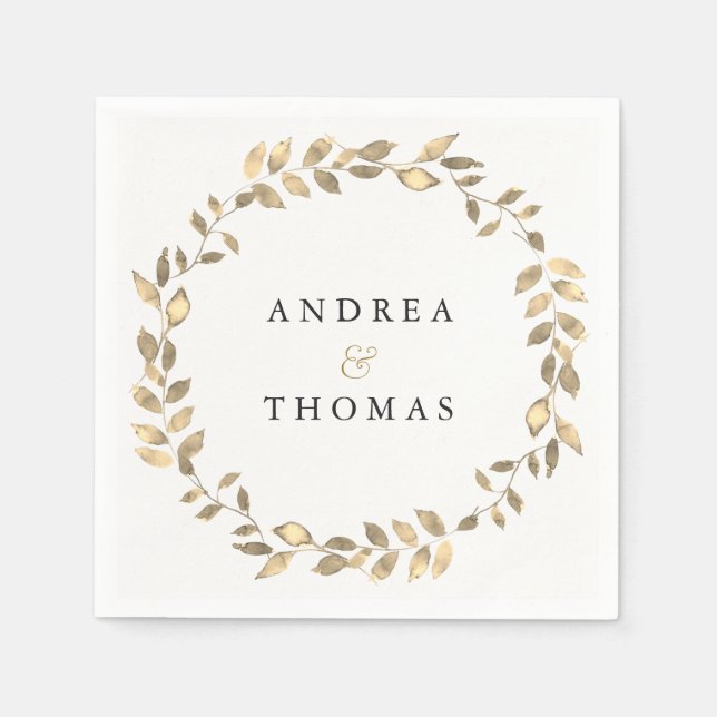 Servilleta De Papel Elegante Partido de Compromiso con la Hoja de Oro  (Anverso)