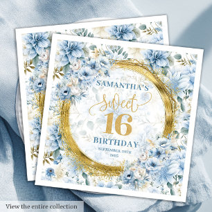Servilleta De Papel Elegante Pastel Azul Dulce Dieciséis Purpurinas de