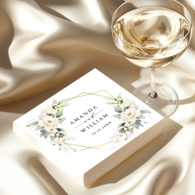 Servilleta De Papel Elegante Pastel Boda Eucalipto de rosas blancas (Subido por el creador)