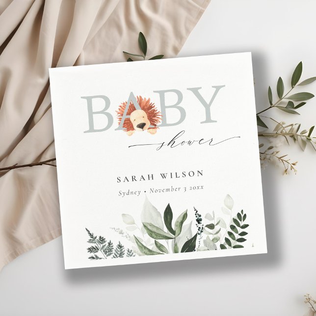 Servilleta De Papel Elegante Pastel Cute Boho León Foliage Baby Shower (Subido por el creador)
