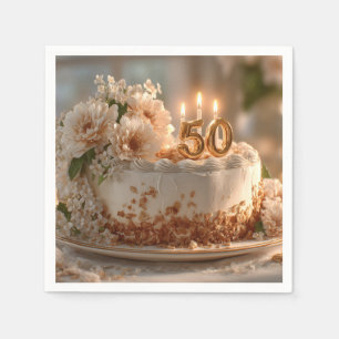 Servilleta De Papel Elegante pastel de cumpleaños número 50 con topper