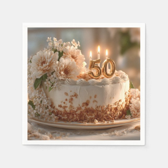 Servilleta De Papel Elegante pastel de cumpleaños número 50 con topper (Anverso)