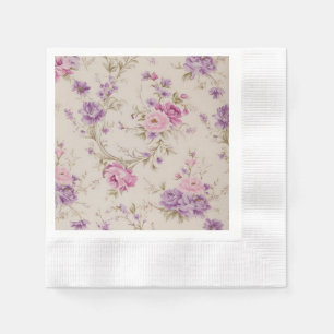 Servilleta De Papel Elegante Pastel de flores rosadas y moradas de jar