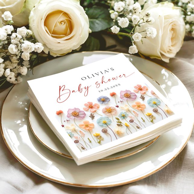 Servilleta De Papel Elegante Pastel Pink Boho Wildflower Baby Shower (Subido por el creador)