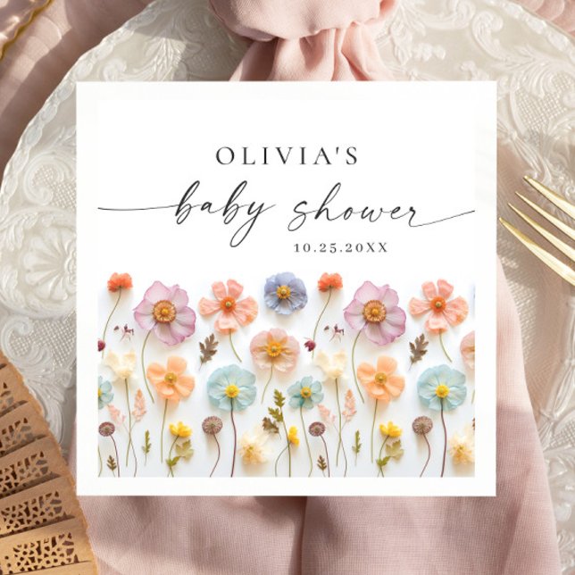 Servilleta De Papel Elegante Pastel Pink Boho Wildflower Baby Shower (Subido por el creador)
