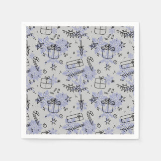 Servilleta De Papel Elegante patrón de garabatos de Navidades azules