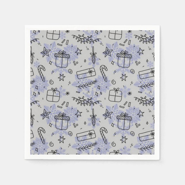 Servilleta De Papel Elegante patrón de garabatos de Navidades azules (Anverso)