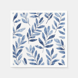 Servilleta De Papel Elegante patrón de hojas de acuarela azul índigo