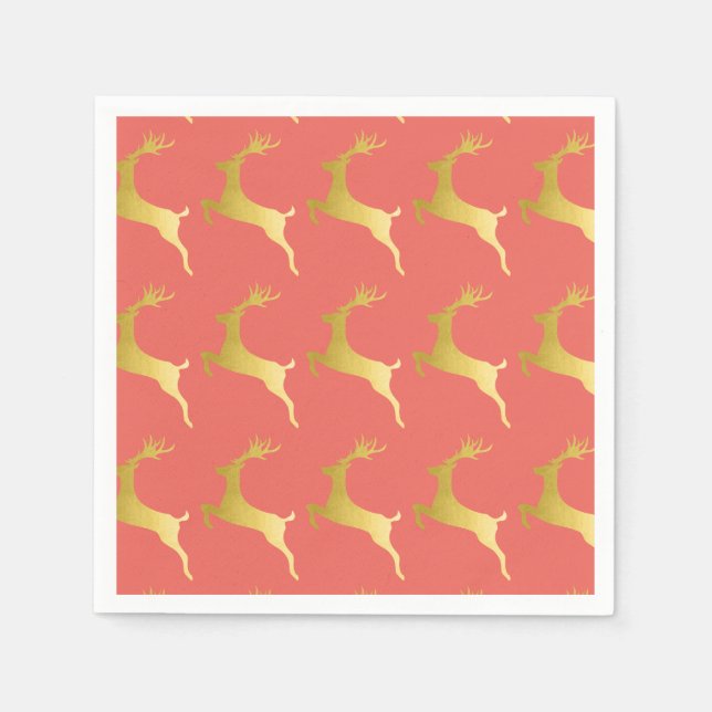 Servilleta De Papel Elegante patrón de reno de Navidades rojos de oro  (Anverso)