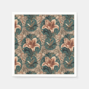 Servilleta De Papel Elegante patrón floral vintage nouveau con aves