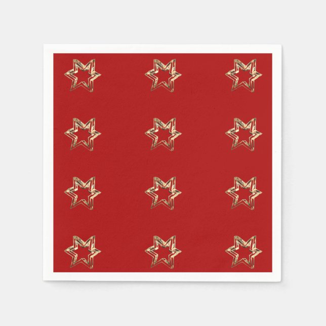 Servilleta De Papel Elegante Patrón Starry Moderno Rojo y Oro (Anverso)