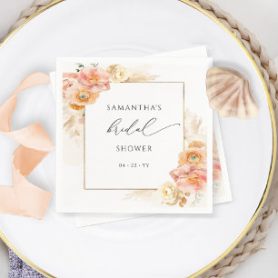 Servilleta De Papel Elegante Peach y Cream Floral Bridal Shower