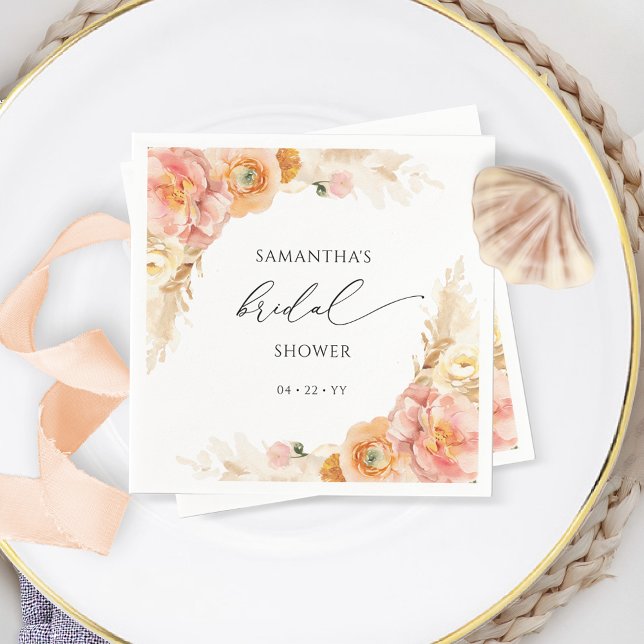 Servilleta De Papel Elegante Peach y Cream Floral Bridal Shower (Subido por el creador)